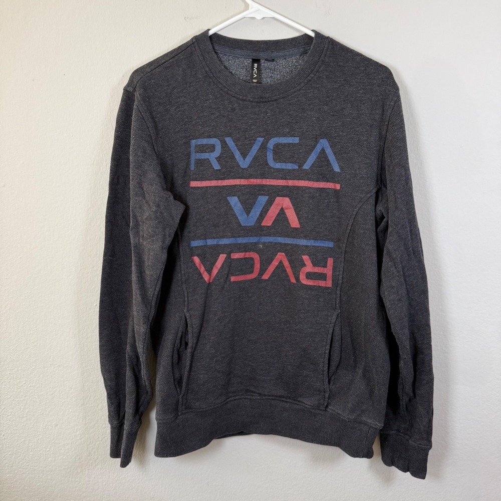 RVCA Mens Graphic Crewneck Sweatshirt Dark Gray Size S Long Sleeve Pocket